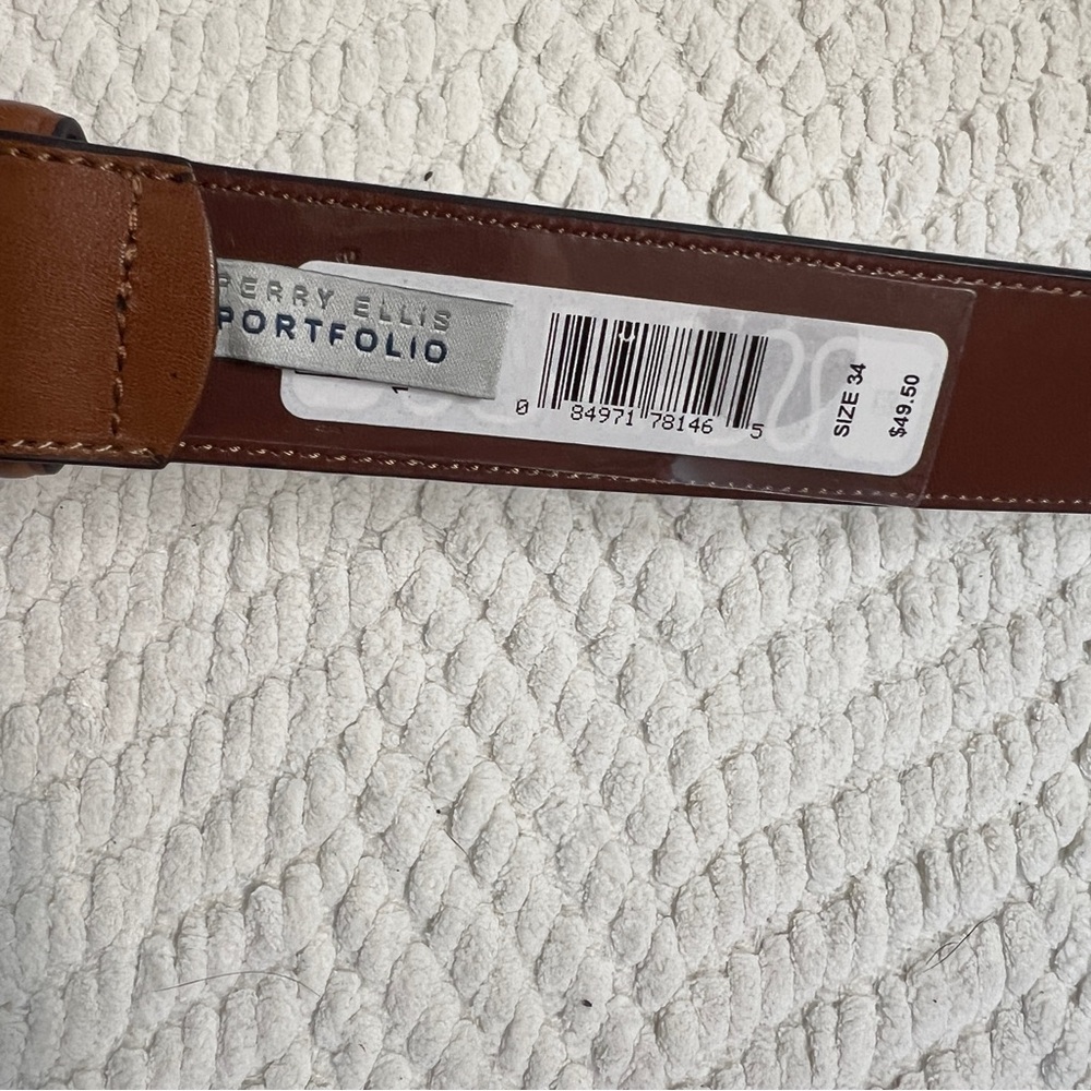Perry Ellis Brown Leather Belt with Silver Buckle, 34 - Picture 3 of 4